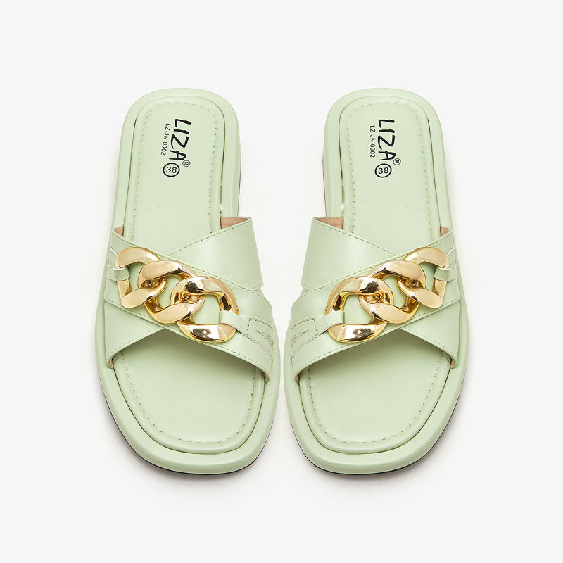 Women's Buckle Chain Slides
