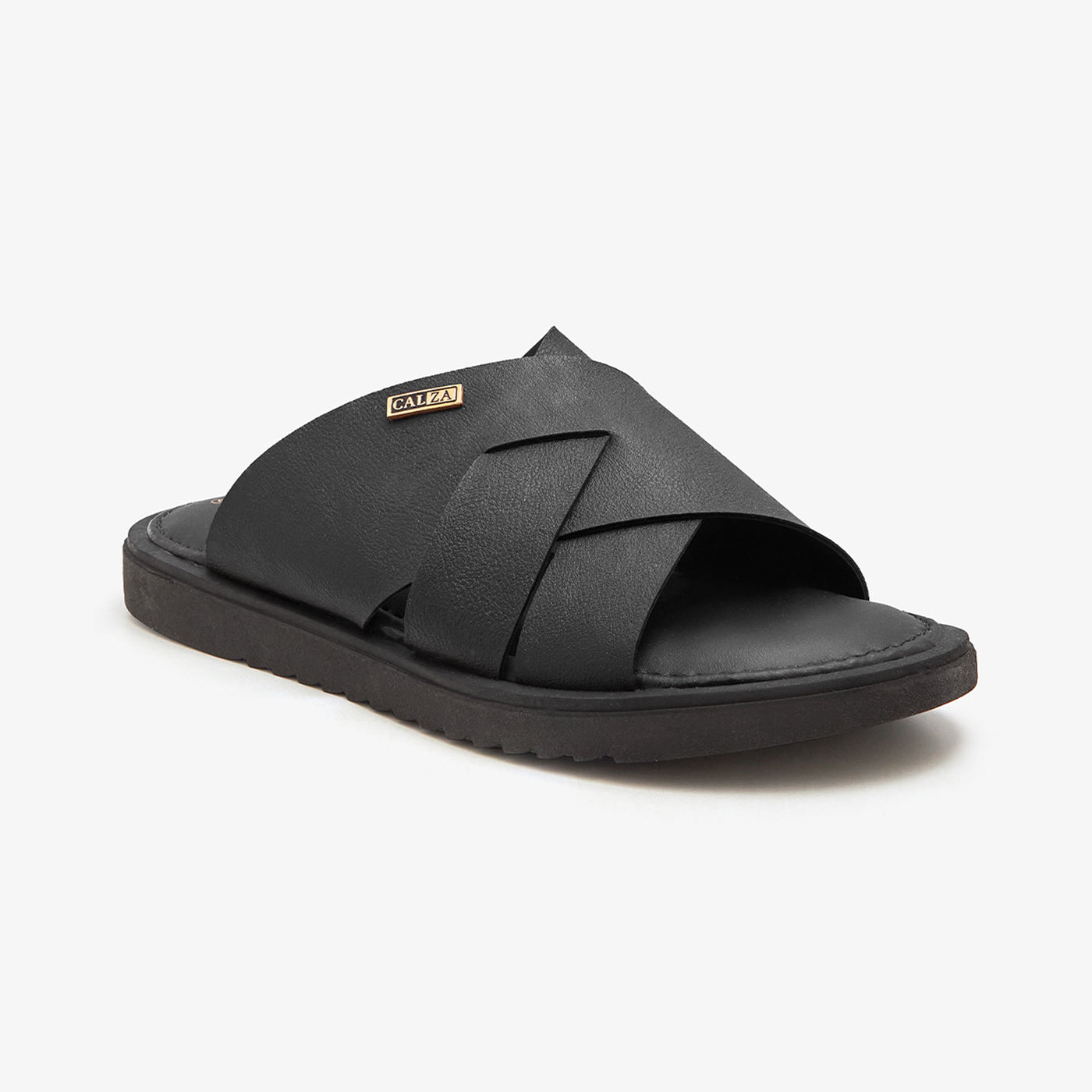 Black chappal with criss-cross strap by calza