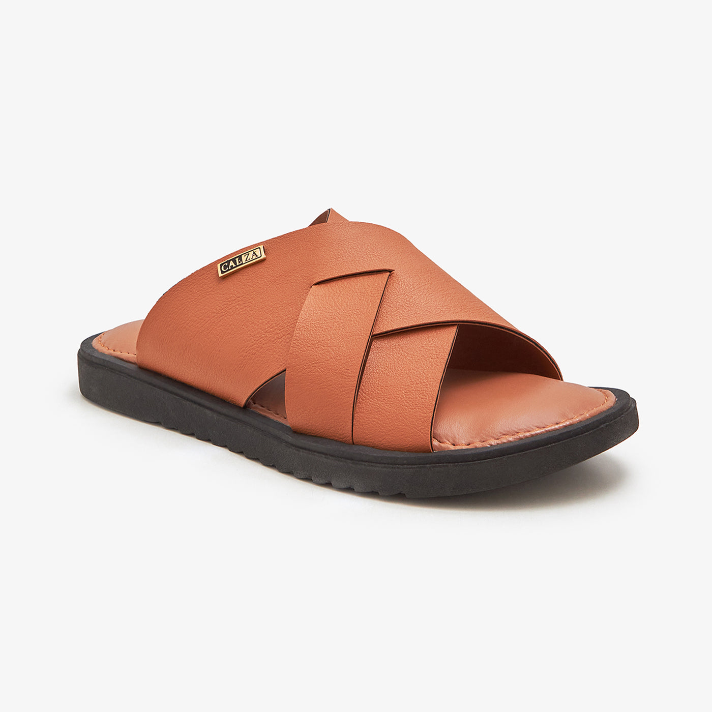 Tan Leather Slides for Men by calza