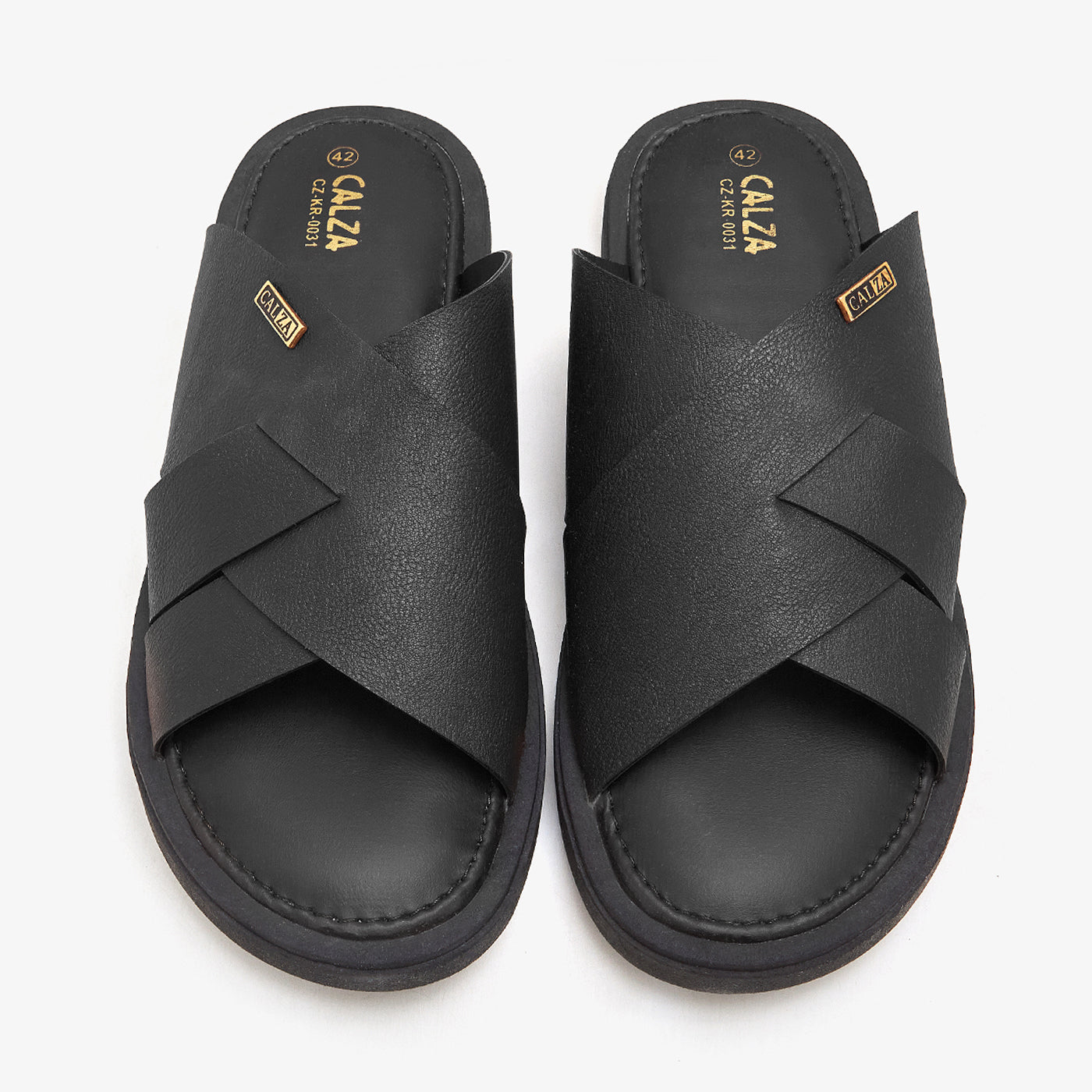 Black slides for men with criss-cross strap by calza