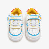 Pair of white toddler boy casual shoes with colorful accents by calza